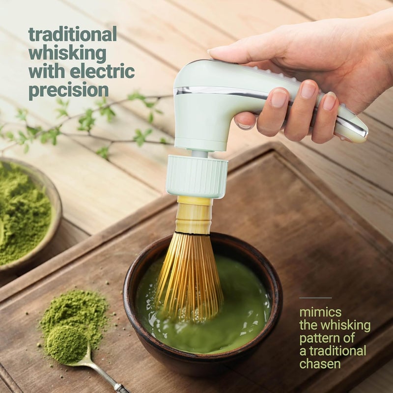 بامبو وركس مضرب خيزران كهربائي من Matcha Mate - خفق تقليدي مع دقة إلكترونية - مضرب شاي قابل لإعادة الشحن، مخفق، خلاط، مجموعة إكسسوارات لآلة تحضير الشاي - هدية - Image 2