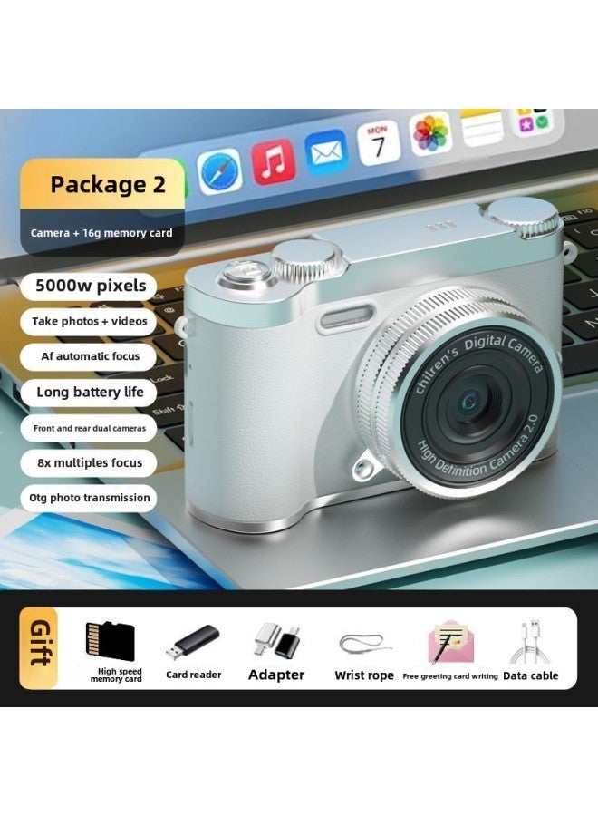 2025 0.1 مليار بكسل كاميرا مزدوجة مؤقت ذاتي Ccd كاميرا رقمية قديمة آلة بطاقة دخول الحرم الجامعي اللطيفة للطلاب - لون الجسم: H6-glacier White - بطاقة ذاكرة عالية السرعة 16 جرام + حزمة هدايا فاخرة يمكن نقلها إلى الهواتف المحمولة - Image 1