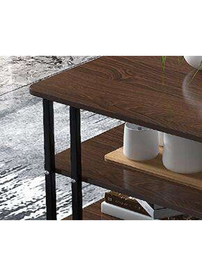 Modern 3-Tier Square Coffee Table with Storage Shelves Wooden Top and Metal Frame 60 x 60 x 43 cm - Image 3