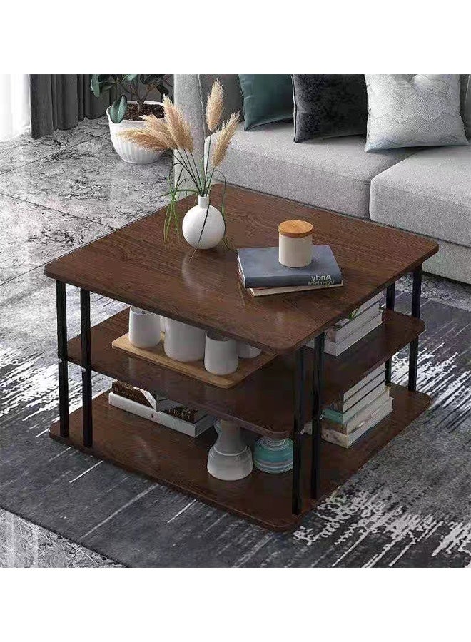 Modern 3-Tier Square Coffee Table with Storage Shelves Wooden Top and Metal Frame 60 x 60 x 43 cm - Image 1