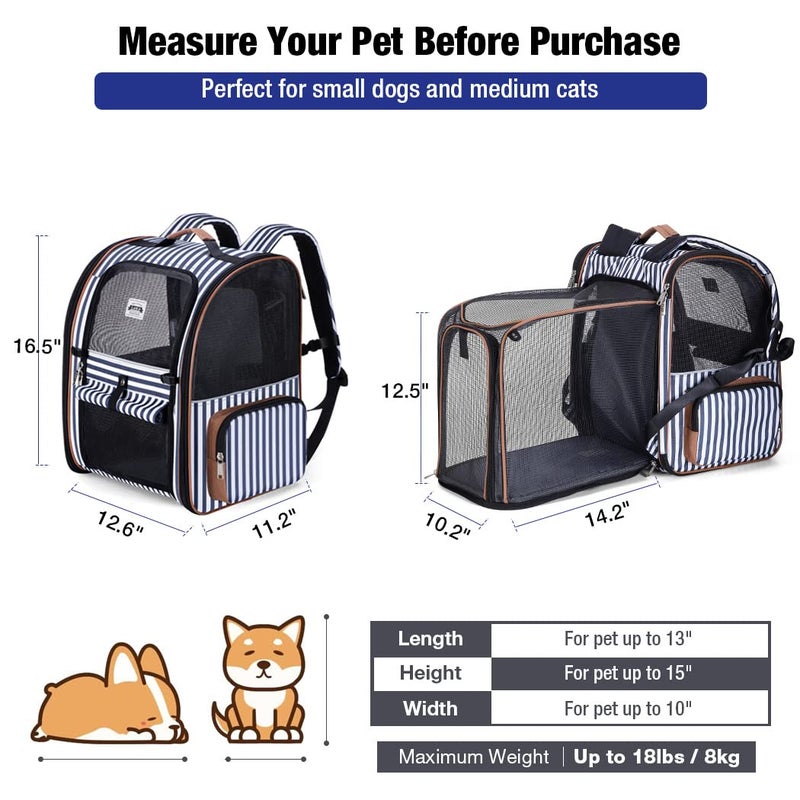 Lekebobor Large Cat Backpack Carrier Expandable Pet Carrier Backpack for Small Dogs Medium Cats Fit Up to 18 Lbs, Dog Carrier Backpack,Puppy Backpack Carrier, Striped - Image 2