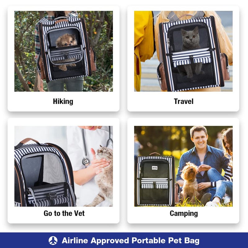 Lekebobor Large Cat Backpack Carrier Expandable Pet Carrier Backpack for Small Dogs Medium Cats Fit Up to 18 Lbs, Dog Carrier Backpack,Puppy Backpack Carrier, Striped - Image 5
