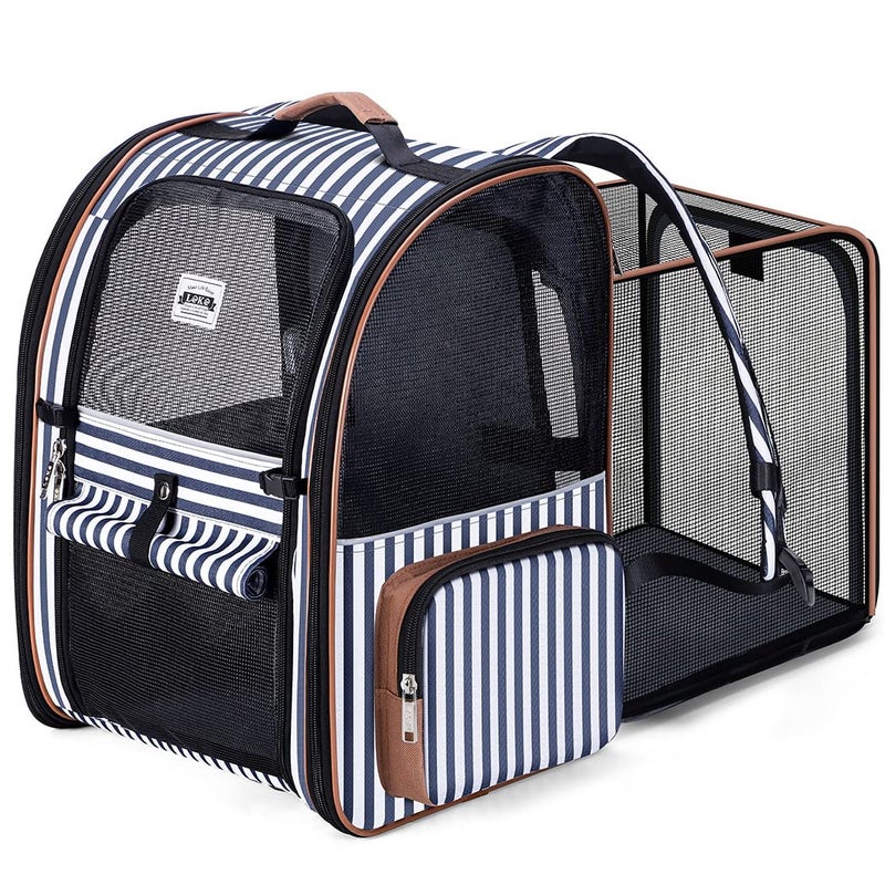 Lekebobor Large Cat Backpack Carrier Expandable Pet Carrier Backpack for Small Dogs Medium Cats Fit Up to 18 Lbs, Dog Carrier Backpack,Puppy Backpack Carrier, Striped - Image 1