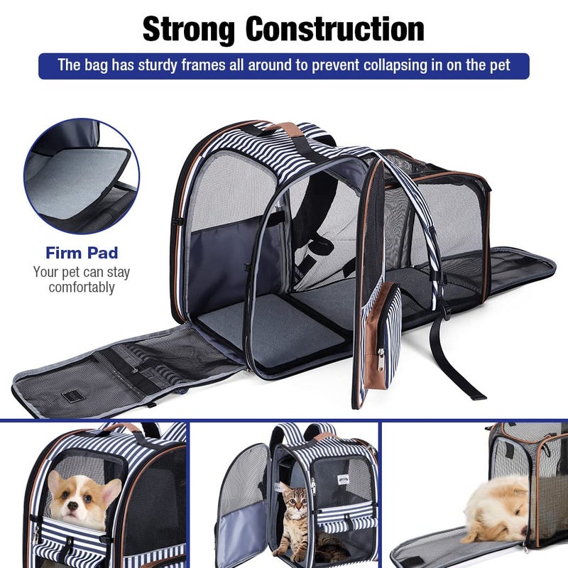 Lekebobor Large Cat Backpack Carrier Expandable Pet Carrier Backpack for Small Dogs Medium Cats Fit Up to 18 Lbs, Dog Carrier Backpack,Puppy Backpack Carrier, Striped - Image 3