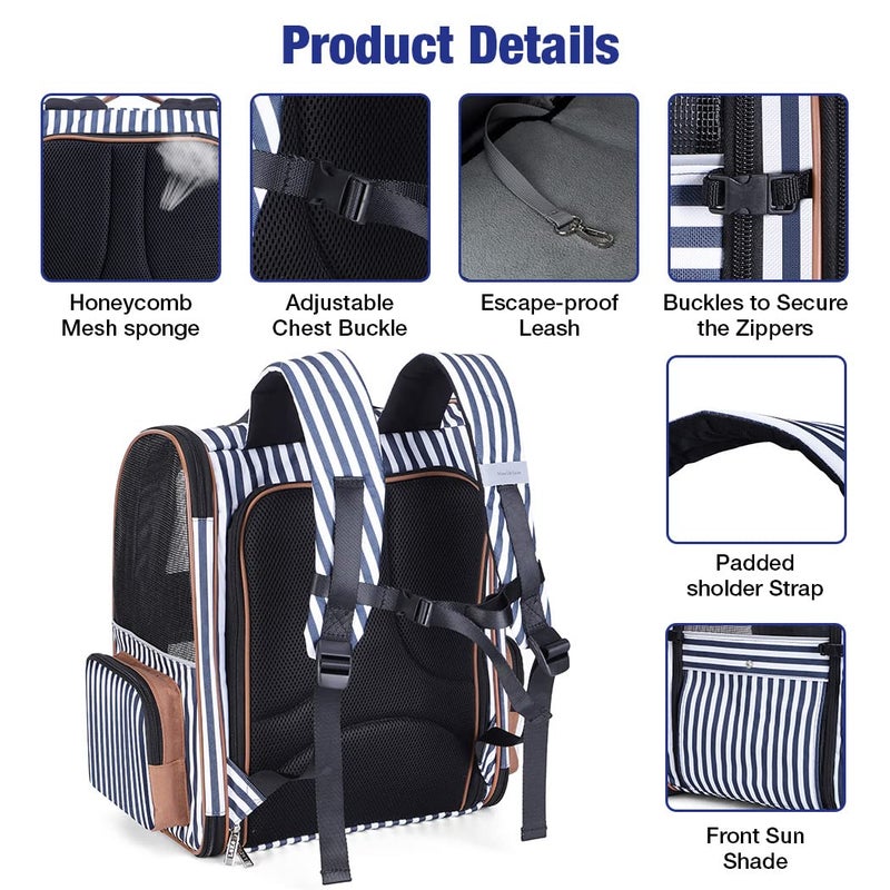 Lekebobor Large Cat Backpack Carrier Expandable Pet Carrier Backpack for Small Dogs Medium Cats Fit Up to 18 Lbs, Dog Carrier Backpack,Puppy Backpack Carrier, Striped - Image 4