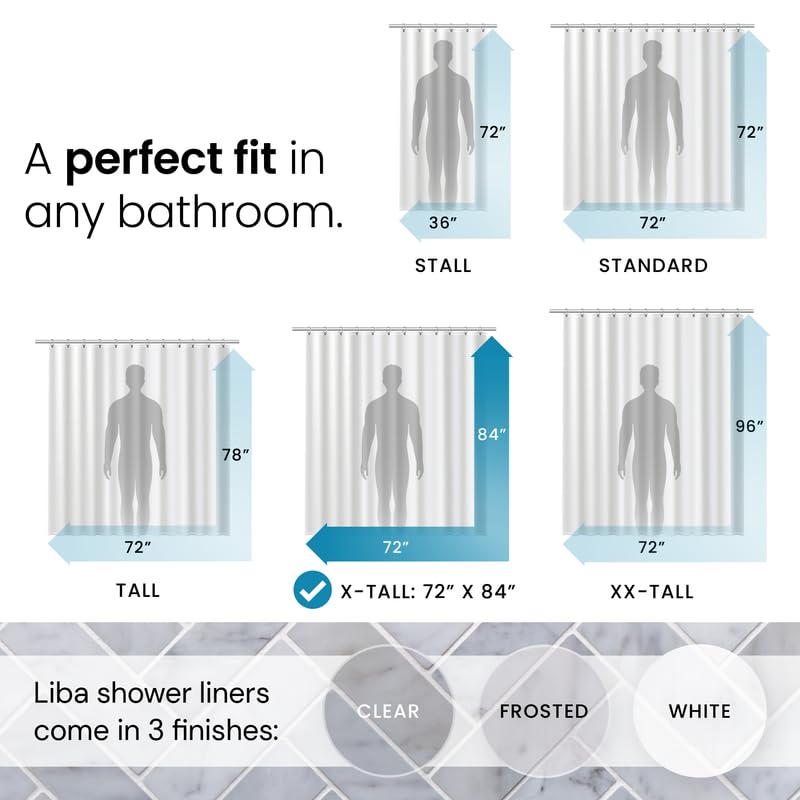 LiBa Waterproof Plastic Shower Curtain - Bathroom Shower Curtain Premium PEVA Non-Toxic with Rust Proof Grommets Frosted 8G Heavy Duty Bathroom Accessories 72x84 - Frosted - Image 2