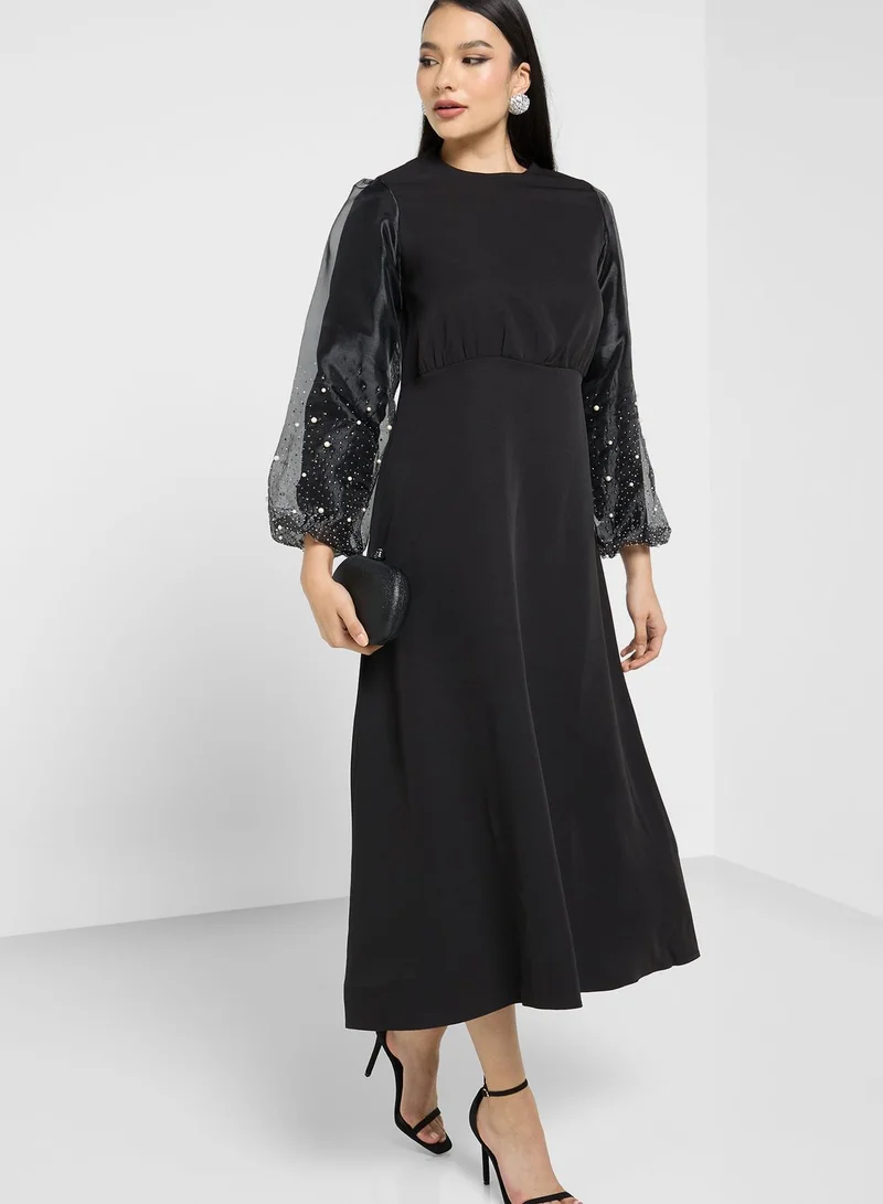 Khizana Embellished Sleeve Belted Dress