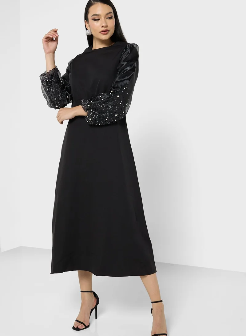 Khizana Embellished Sleeve Belted Dress