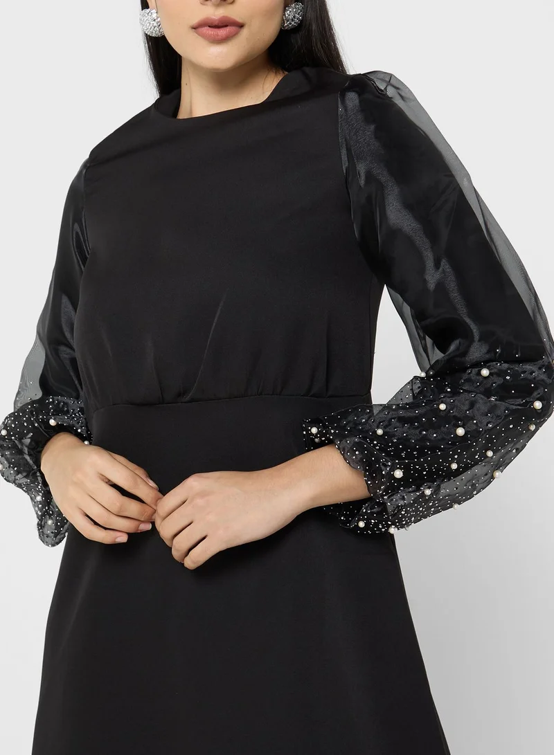 Khizana Embellished Sleeve Belted Dress
