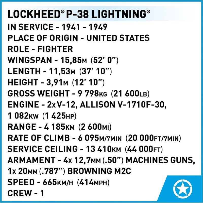 COBI Historical Collection WWII LockheedÂ® P-38 LightningÂ® Plane - Image 3