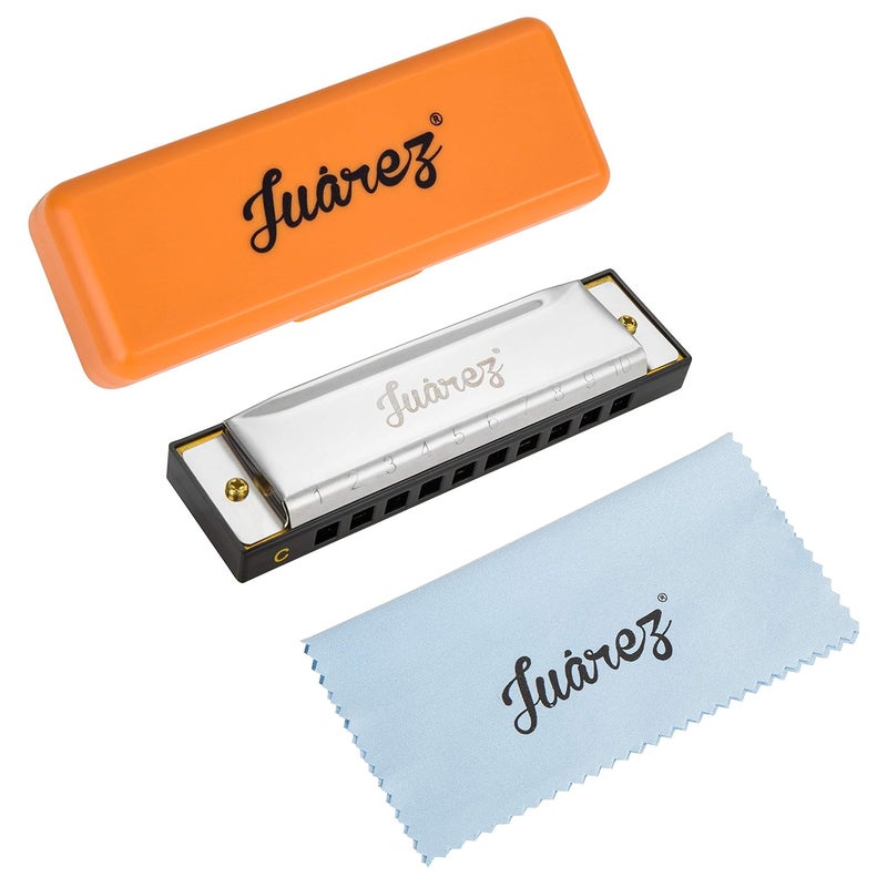 Juarez Viènto 10 Hole 20 Tone Diatonic Harmonica Key of C Scale | Mouth Organ | Cover - Stainless IRON | Comb - ABS | Reed - BRASS with Cloth & Case - Image 5