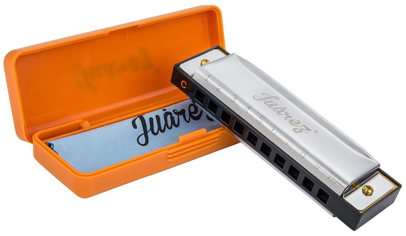 Juarez Viènto 10 Hole 20 Tone Diatonic Harmonica Key of C Scale | Mouth Organ | Cover - Stainless IRON | Comb - ABS | Reed - BRASS with Cloth & Case - Image 1