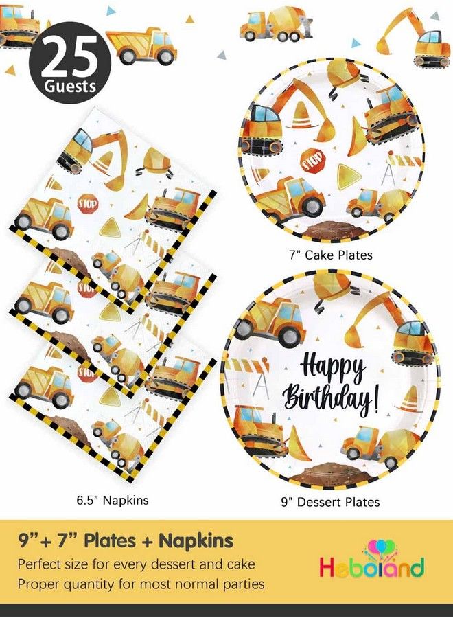 Heboland Construction Birthday Party Supplies Plates And Napkins Set For 25 Guests Construction Theme Party Decorations For Boys Kids - Image 3