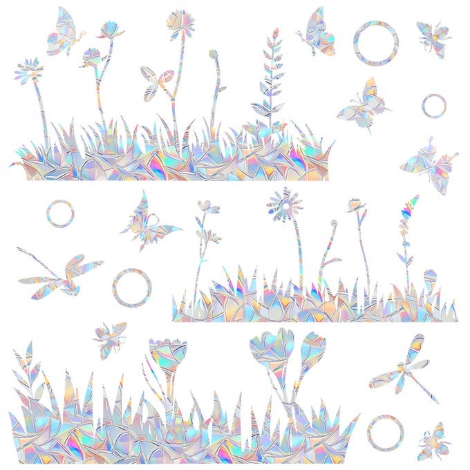 FLOWER AND GRASS ANTICOLLISION DECALS SAVE BIRDS FROM WINDOW COLLISIONS REUSABLE VINYL RAINBOW STICKERS