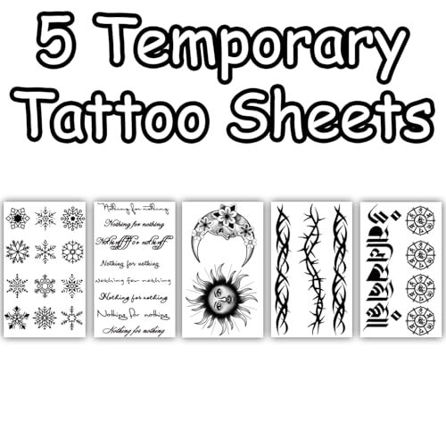 S.A.V.I 5 Sheets Waterproof Temporary Tattoos for Women & Men - Tribal, Floral, Text & Sun Designs - Easy to Apply & Remove - Perfect for Parties & Festivals - 10.5x6cm Each Sheet - Image 3