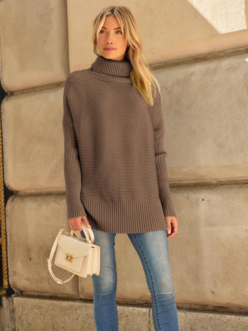 LILLUSORY Womens Turtleneck Oversized Tunic Early Fall Fashion Must Have Sweaters 2025 Casual Long Pullover Plus Size Winter Cute Poncho Cozy Work Old Money Clothes Outfits Clothing Tops Leggings - Image 1
