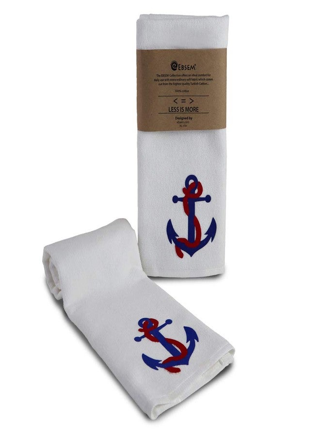 Ebsem Marine Style Hand Towel Set Premium Quality Turkish Towels Super Soft, Plush and Highly Absorbent Spa Hammam Yoga Gym Yacht Boat Nautical Design (White, Anchor & Rope) - Image 1