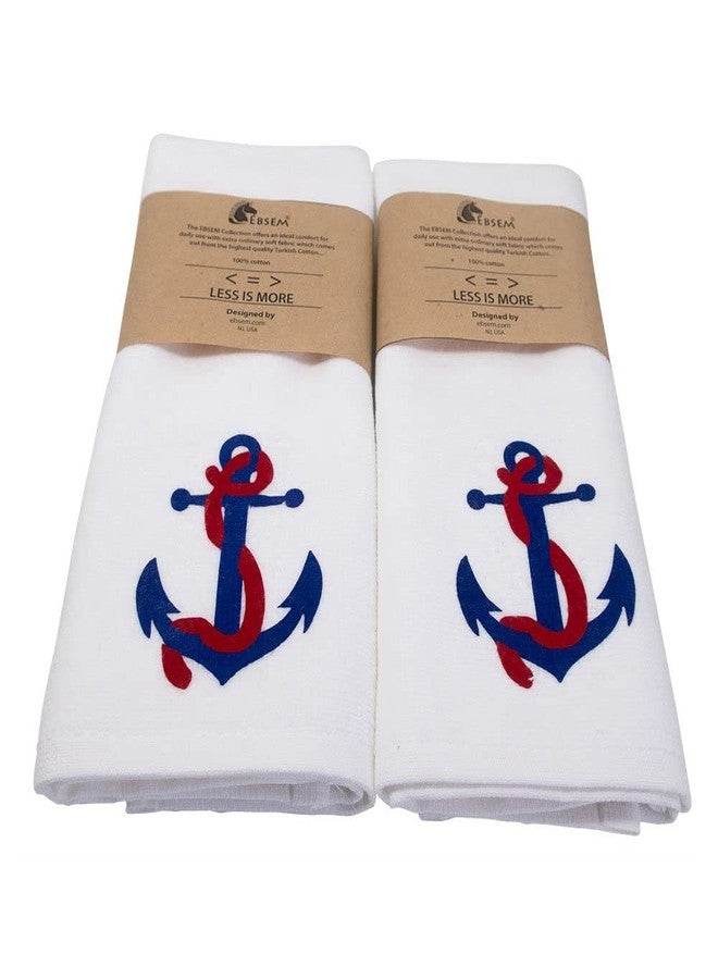 Ebsem Marine Style Hand Towel Set Premium Quality Turkish Towels Super Soft, Plush and Highly Absorbent Spa Hammam Yoga Gym Yacht Boat Nautical Design (White, Anchor & Rope) - Image 2