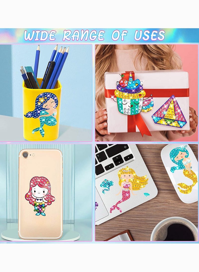 طقم رسم الماس حورية البحر للأطفال 26 قطعة حورية البحر وحيد القرن ملصقات رسم الماس DIY مع أدوات الرسم DIY لإنشاء ملصقات سحرية خاصة بك فنون وحرف جميلة للفتيات والفتيان - Image 2