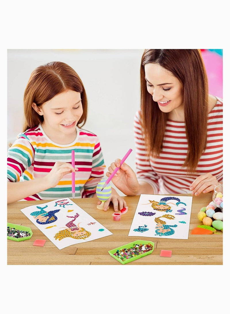 طقم رسم الماس حورية البحر للأطفال 26 قطعة حورية البحر وحيد القرن ملصقات رسم الماس DIY مع أدوات الرسم DIY لإنشاء ملصقات سحرية خاصة بك فنون وحرف جميلة للفتيات والفتيان - Image 3