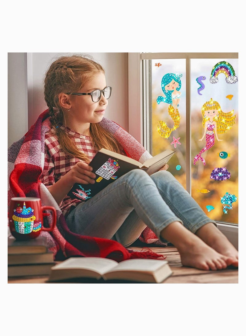 طقم رسم الماس حورية البحر للأطفال 26 قطعة حورية البحر وحيد القرن ملصقات رسم الماس DIY مع أدوات الرسم DIY لإنشاء ملصقات سحرية خاصة بك فنون وحرف جميلة للفتيات والفتيان - Image 4