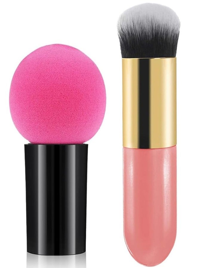 Aternal إسفنجة مكياج على شكل فطر للبنات، إسفنجة مكياج على شكل فطر، إسفنجة دمج بمقابض، أدوات تجميل للوجه للاستخدام الجاف والرطب، مناسبة لكريم الأساس، والكونسيلر، وكريمات البودرة، مع فرشاة كريم أساس بيضاوية. - Image 1