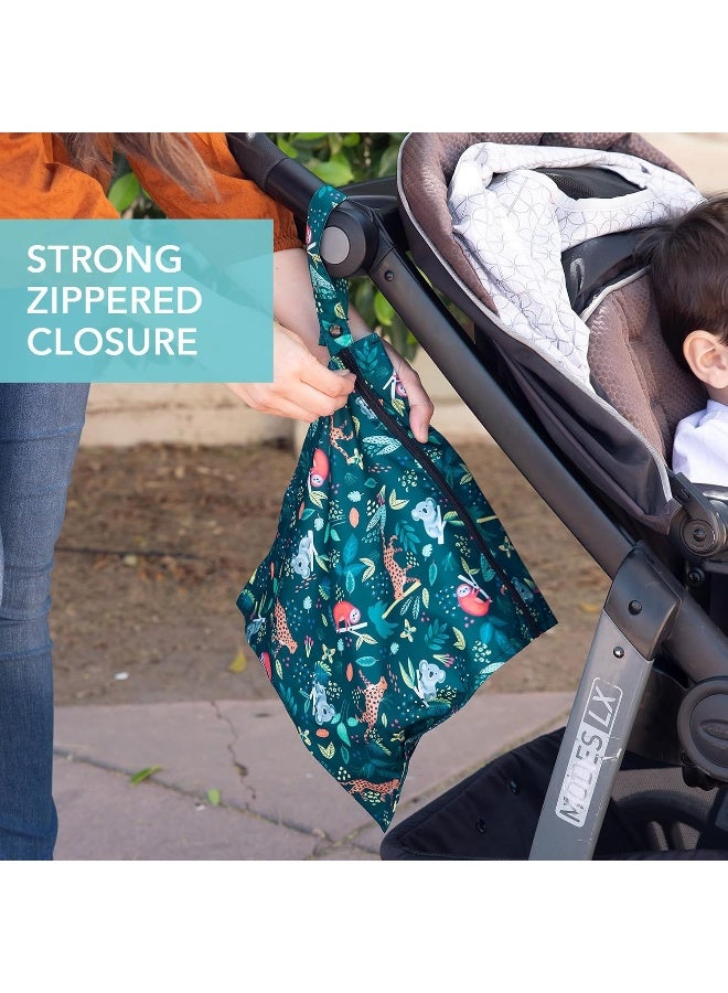 Bumkins Waterproof Wet Bag for Baby, Travel, Swim Suit, Cloth Diapers, Pump Parts, Pool, Beach, Gym Clothes, Toiletry, Hook to Stroller, Daycare, Zipper Reusable Wetdry Packing Pouch, Jungle - Image 4