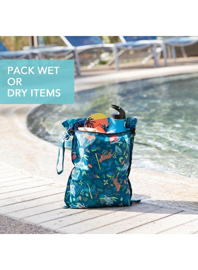 Bumkins Waterproof Wet Bag for Baby, Travel, Swim Suit, Cloth Diapers, Pump Parts, Pool, Beach, Gym Clothes, Toiletry, Hook to Stroller, Daycare, Zipper Reusable Wetdry Packing Pouch, Jungle - Image 3