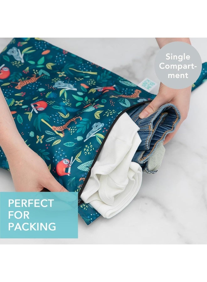 Bumkins Waterproof Wet Bag for Baby, Travel, Swim Suit, Cloth Diapers, Pump Parts, Pool, Beach, Gym Clothes, Toiletry, Hook to Stroller, Daycare, Zipper Reusable Wetdry Packing Pouch, Jungle - Image 2