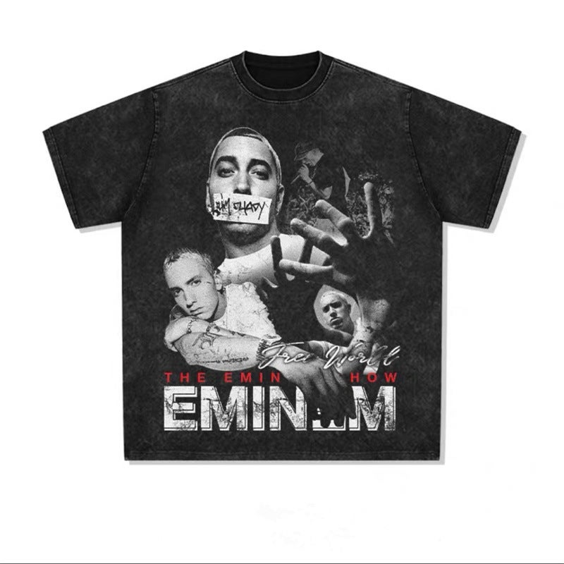 Bf Style Retro American High Street Leisure Washed T-Shirt Figure Leisure Printing - Image 2