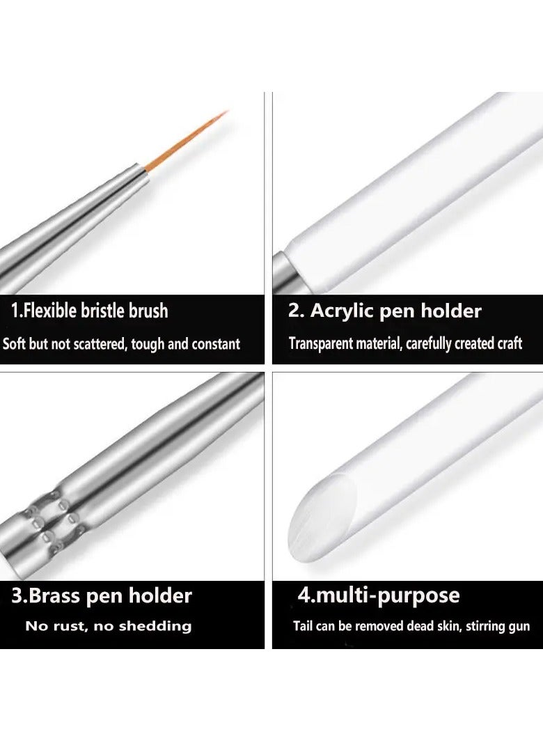 Goolsky 3Pcs Nail Art Brushes, Thin Liner Brush Detail Design Pen Set Acrylic Nail Brush Gel Nail Painting Brush Nail Dotting Tools Drawing Brush Kit Transparent Crystal Handle Home DIY Salon Use - Image 3