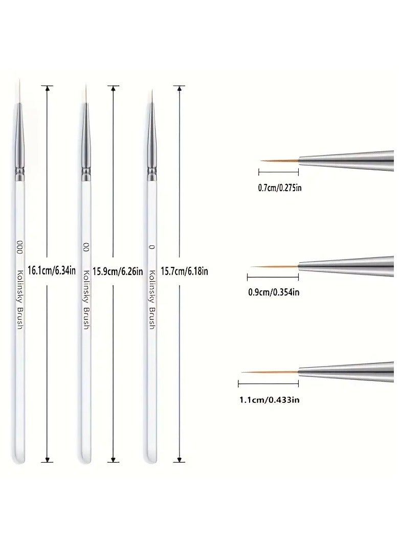Goolsky 3Pcs Nail Art Brushes, Thin Liner Brush Detail Design Pen Set Acrylic Nail Brush Gel Nail Painting Brush Nail Dotting Tools Drawing Brush Kit Transparent Crystal Handle Home DIY Salon Use - Image 5