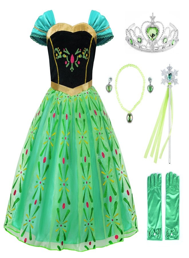 JerrisApparel Girls Princess Costume Snow Party Halloween Cosplay Fancy Dress (Green With Accessories, 3T) - Image 1