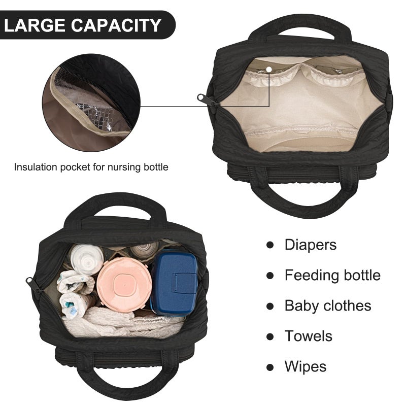 Lushandy Baby Diaper Bag Tote, Mom Bag Crossbody Diaper Bags Baby Travel Bags for Girl PaÃ±aleras Para Bebe (Black, Small) - Image 3