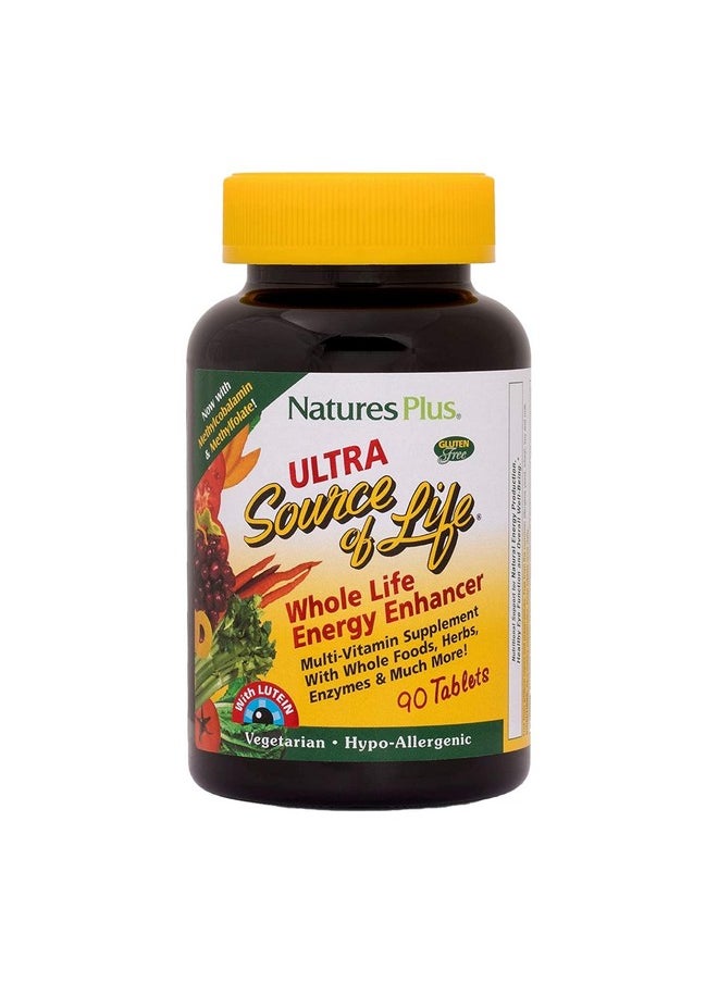 ناتشرز بلاس - فيتامينات متعددة من Natures Plus Ultra Source of Life - 90 قرصًا - تدعم صحة المناعة والطاقة والرفاهية العامة - مع اللوتين وفيتامين D3 - نباتي وخالي من الجلوتين - 30 وجبة - Image 1