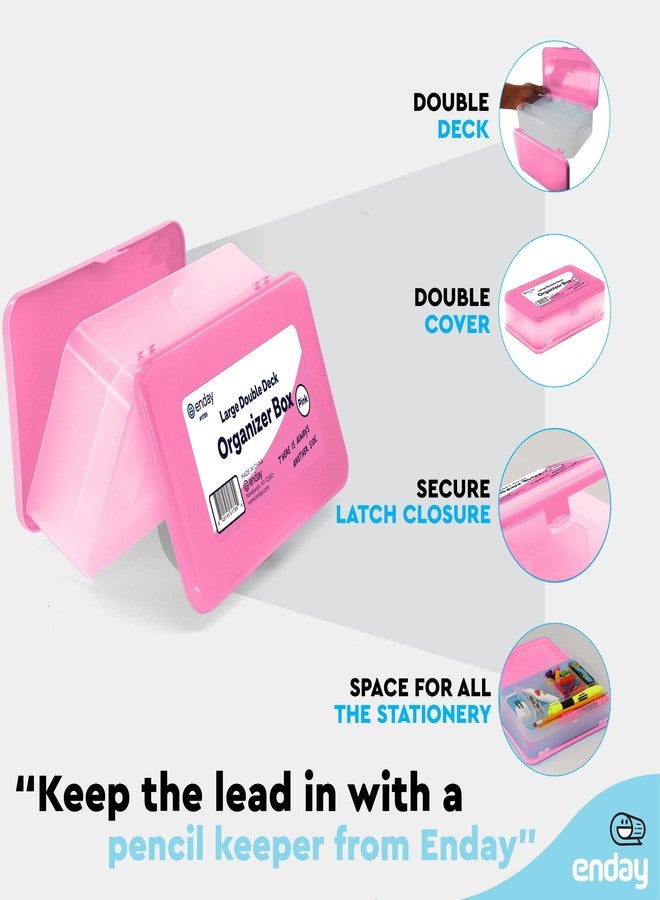 Enday Pencil Box Pink, Large Capacity Plastic Double Deck Box with 12 Compartments, Plastic Pencil Box with Snap-Tight Lid, Hard Pencil Case Storage Organizer Pencil Boxes - Image 3