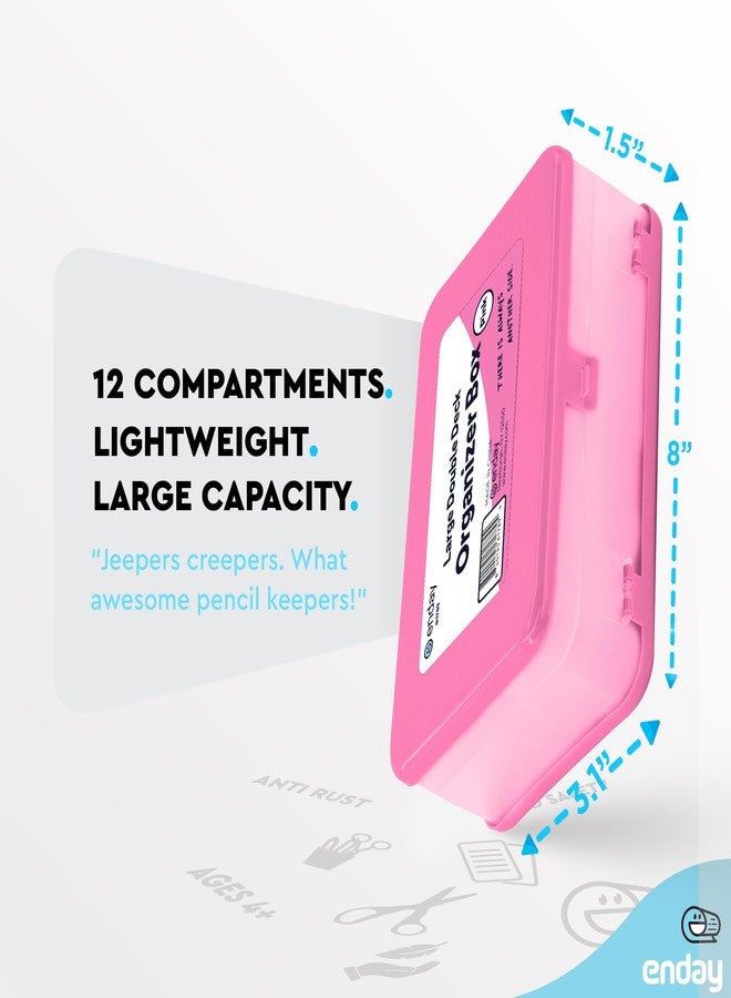 Enday Pencil Box Pink, Large Capacity Plastic Double Deck Box with 12 Compartments, Plastic Pencil Box with Snap-Tight Lid, Hard Pencil Case Storage Organizer Pencil Boxes - Image 5