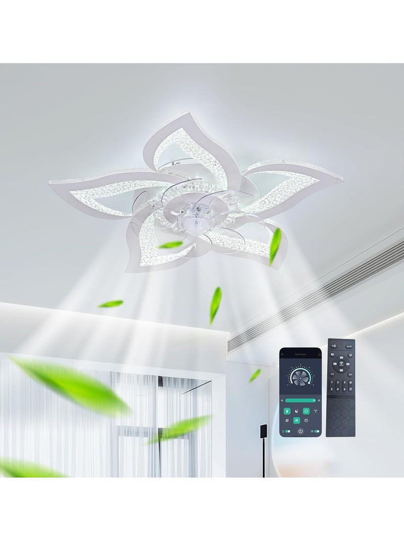 يوڠام مروحة سقف حديثة منخفضة الملف مع أضواء LED قابلة للتعتيم مروحة سقف بشكل زهرة مع جهاز تحكم عن بُعد لغرفة النوم، غرفة المعيشة، وغرفة الطعام 6 سرعات  - Image 1
