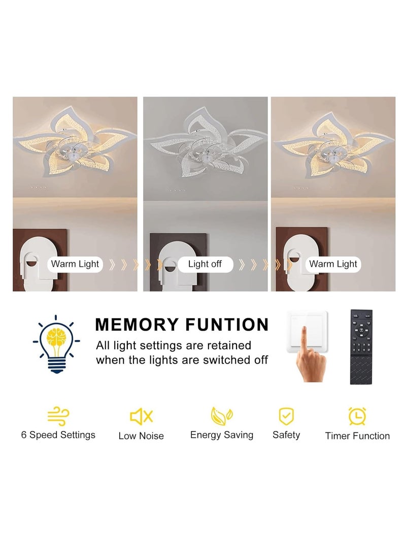 يوڠام مروحة سقف حديثة منخفضة الملف مع أضواء LED قابلة للتعتيم مروحة سقف بشكل زهرة مع جهاز تحكم عن بُعد لغرفة النوم، غرفة المعيشة، وغرفة الطعام 6 سرعات  - Image 5