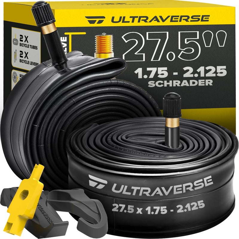 Ultraverse 27.5" Bike Inner Tubes 27.5 x 1.75, 1.95, 2.10, 2.125 â€“ Butyl Rubber Bicycle Tubes with Schrader Valve â€“ Compatible with Mountain, Cruiser, City & E-Bikes â€“ Set of 2 - Image 1