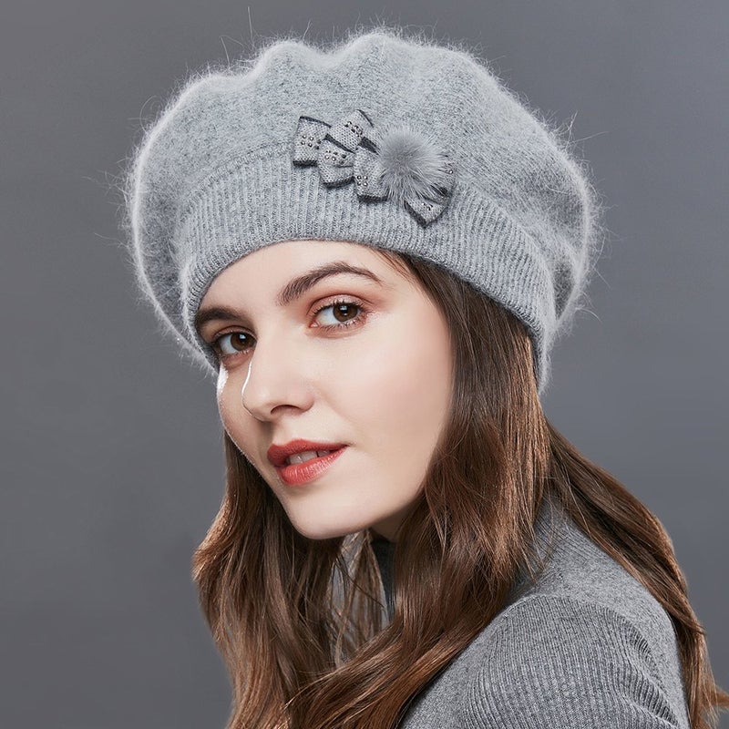 SOMALER Winter French Beret for Women 100% Angora Wool Classic Beret Beanie - Image 2