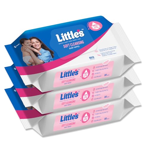 Little's Soft Cleansing Baby Wipes with Aloe Vera, Jojoba Oil and Vitamin E (80 wipes) pack of 3 - Image 1