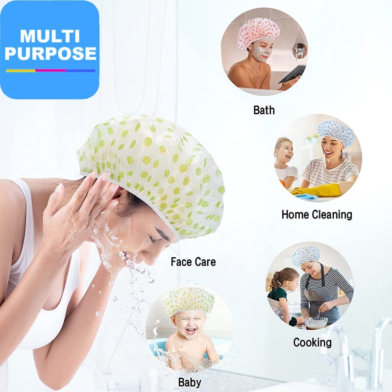 AONAT 3 Pack Shower Caps for Women, Waterproof Shower Caps Reusable Shower Hats Elastic Hair Bath Caps for Ladies Shower Spa Salon - Image 5