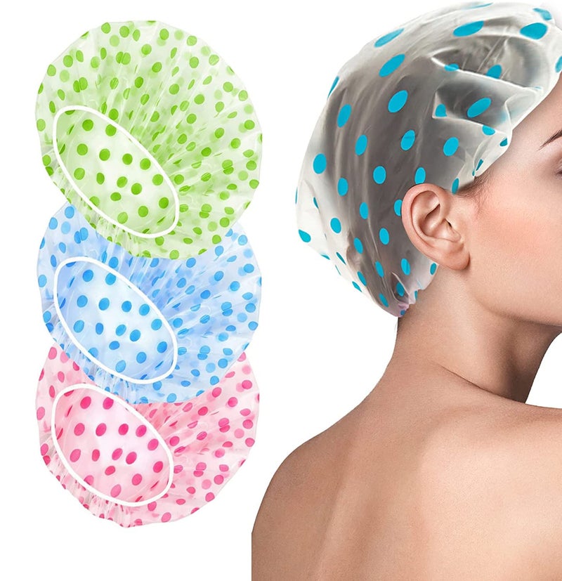 AONAT 3 Pack Shower Caps for Women, Waterproof Shower Caps Reusable Shower Hats Elastic Hair Bath Caps for Ladies Shower Spa Salon - Image 1