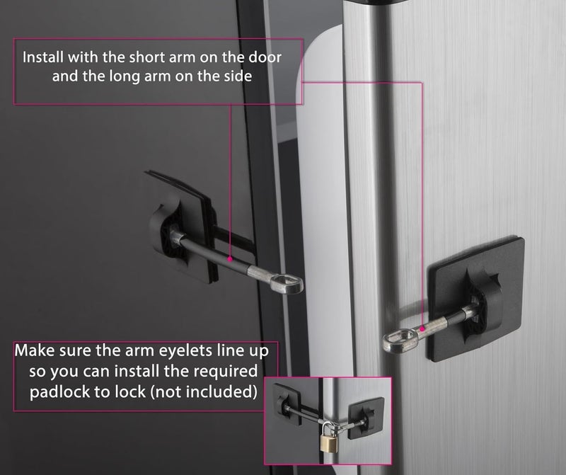 Guardianite Refrigerator Door Lock with Keyed Padlock - Black - Image 4