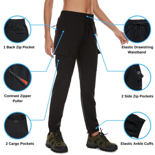 Arunlluta Hiking Pants Women Lightweight Cargo Pants Quick Dry Joggers for Women with Pockets Water-Resistant Travel Pants Black - Image 3