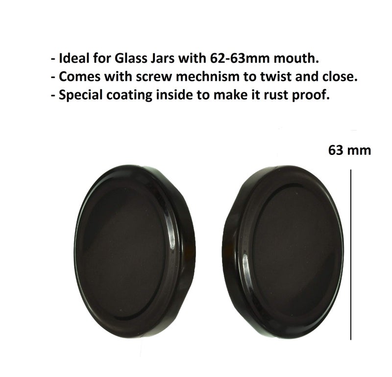 Machak Glass Jar Lids Only 63mm For 63 mm Mouth Jars (Black, 3 pcs) - Image 2