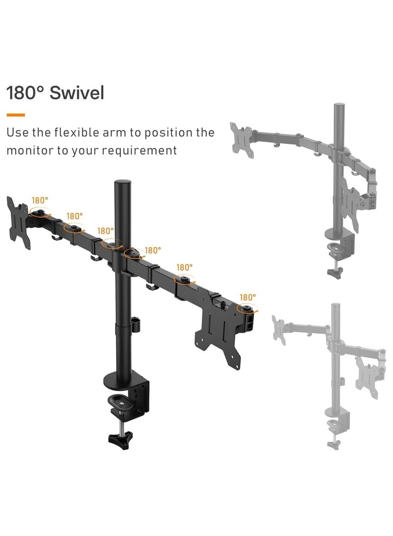 Dual Monitor Mount Stand,LCD Monitor Fully Adjustable Desk Mount Stand Fits Two Screens up to 13-27 inch, Load-bearing capacity within 10kg(Black)  - Image 2
