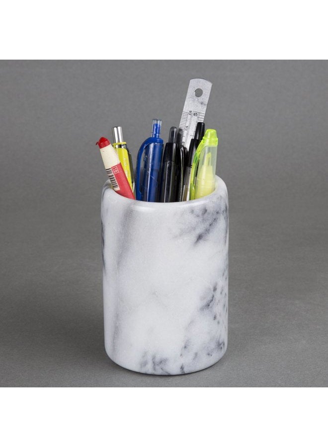 Creative Home Natural Marble Pen Pencil Holder Cup Tabletop Countertop Organizer, 3.3" Diam. x 4.5" H, Off-White (color may vary) - Image 3
