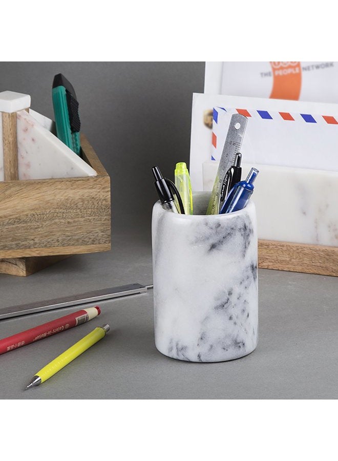 Creative Home Natural Marble Pen Pencil Holder Cup Tabletop Countertop Organizer, 3.3" Diam. x 4.5" H, Off-White (color may vary) - Image 4